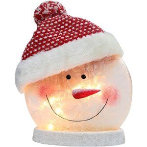 Christmas Snowman Electric Light Glass Lamp with Santa Claus Hat Holiday Décor